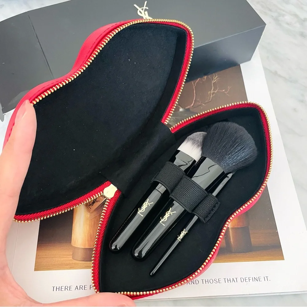 YSL Make up Brush Set with Lip shape Brush Bag